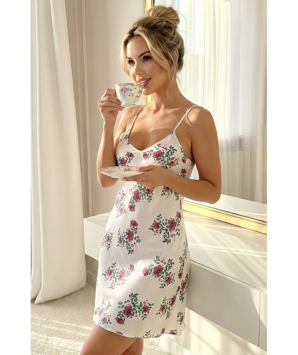 Koszula satynowa damska w kwiaty - Julia