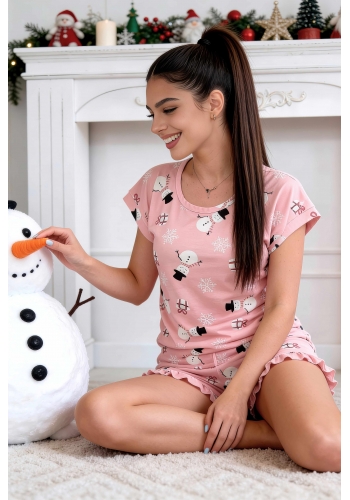 Piżama bawełniana świąteczna z krótkimi spodniami - Snowman short Donna