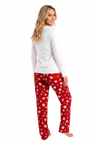 Piżama damska bawełniana świąteczna - Cookie long ecru Donna