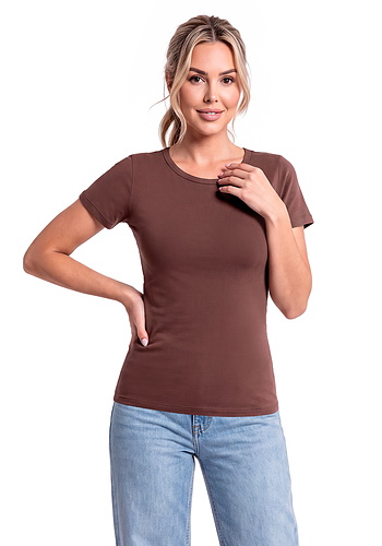 Brązowy podkoszulek damski z bawełny - 107 brązowy Donna