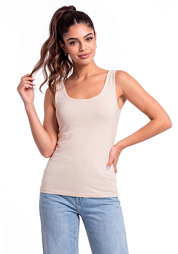 Beżowy top bawełniany na szerokich ramiączkach - 102 beżowy Donna