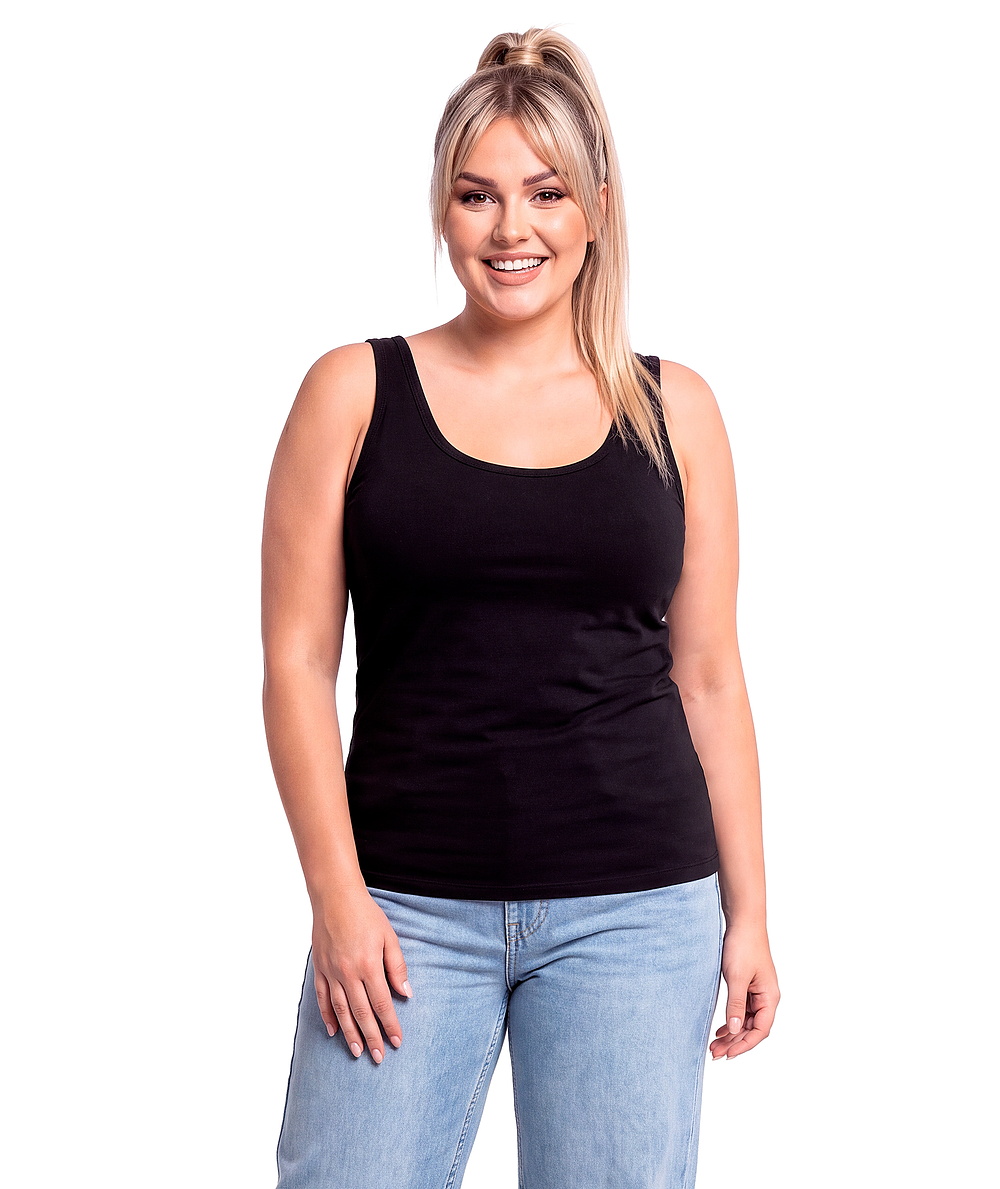 Podkoszulek na szerokich ramiączkach - 102 czarny plus size