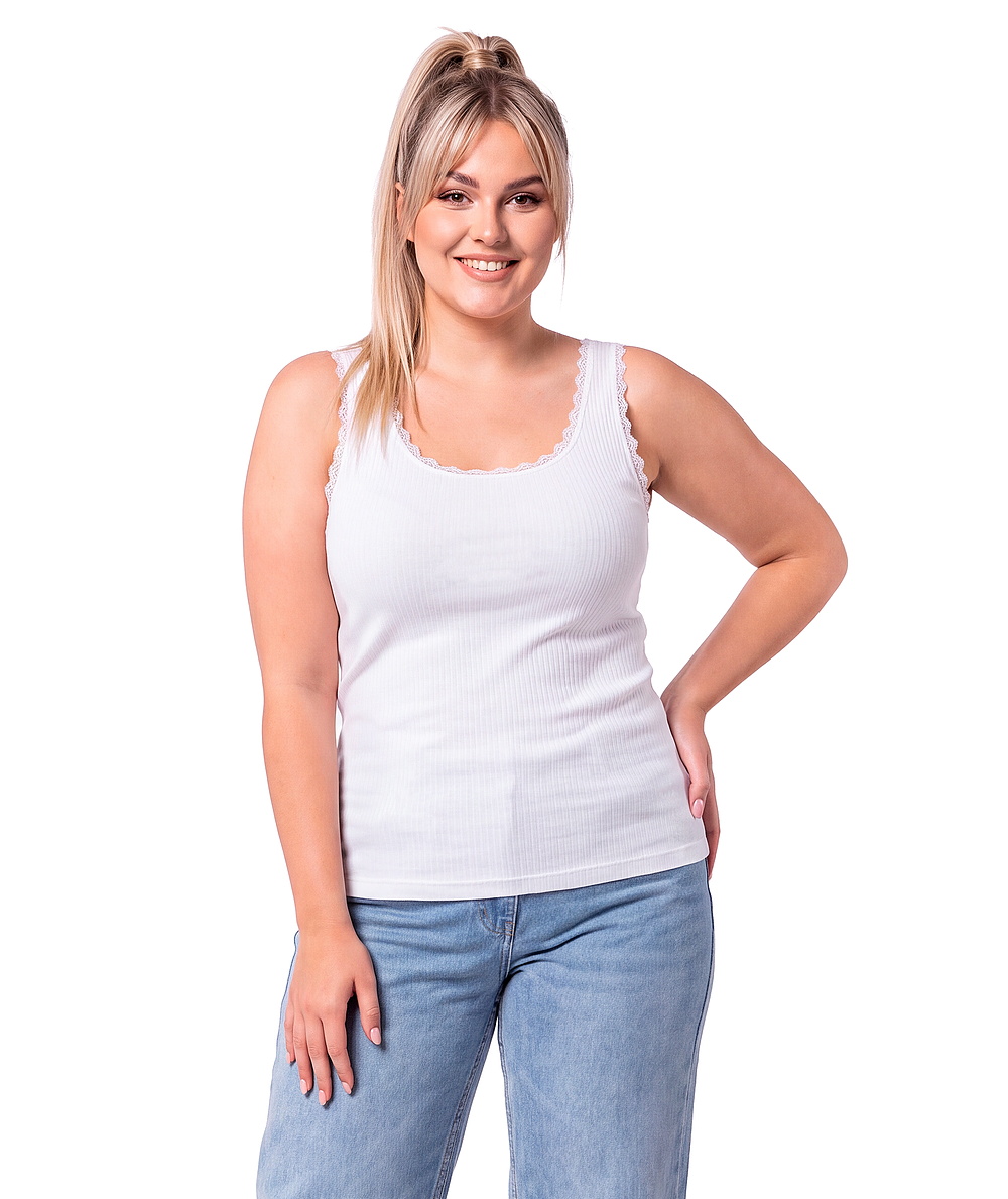 Biały top z koronką bawełniany - 109 biały plus size