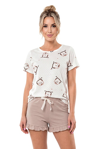 Piżama bawełniana beżowa krótkie spodnie - Sova short Donna