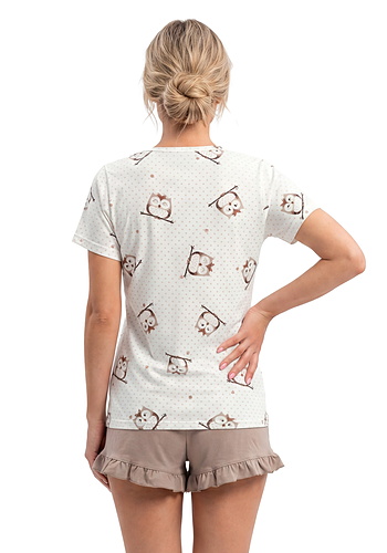 Piżama bawełniana beżowa krótkie spodnie - Sova short Donna