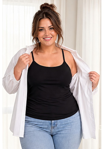 Czarny top plus size na cienkich ramiączkach - 105 czarny plus size Donna