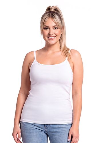 Biały top plus size na cienkich ramiączkach - 105 biały plus size Donna