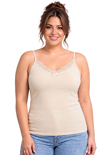Beżowy top bawełniany z koronką - 106 beżowy plus size Donna