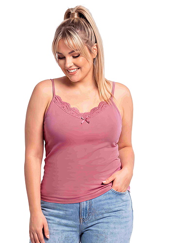 Top bawełniany plus size z koronką - 106 ciemny róż plus size Donna