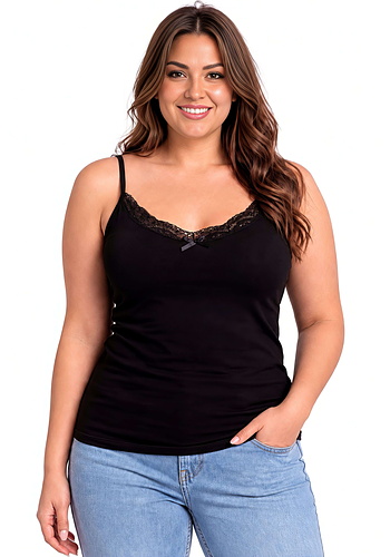 Czarny top plus size bawełniany z koronką - 106 czarny plus size Donna