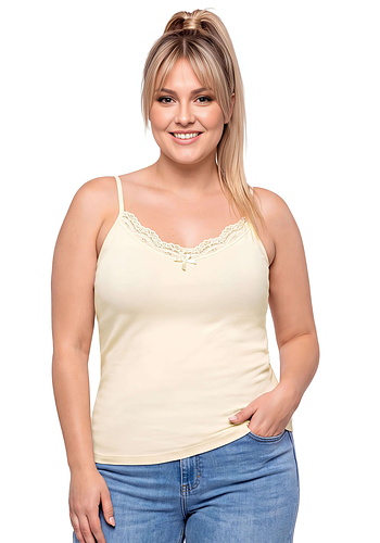 Jasny podkoszulek bawełniany z koronką - 106 kremowy plus size Donna