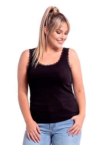 Czarny top bawełniany z koronką - 109 czarny plus size Donna