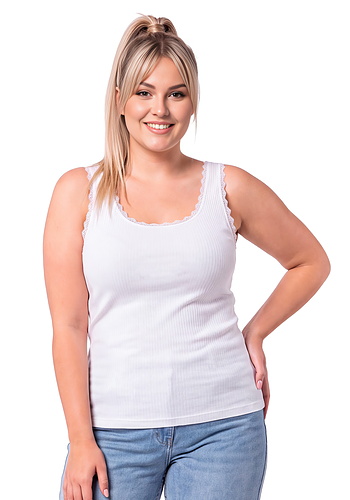 Biały top z koronką bawełniany - 109 biały plus size Donna