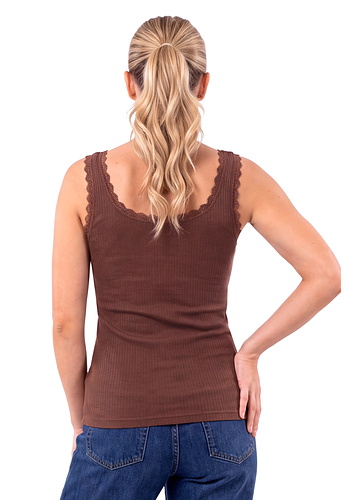 Brązowy top z koronką bawełniany - 109 brązowy Donna