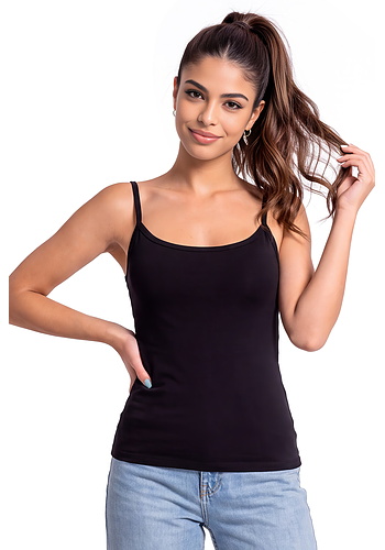 Czarny bawełniany top na cienkich ramiączkach - 105 czarny Donna
