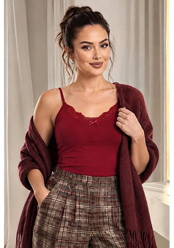 Bawełniany top z koronką - 106 bordowy Donna