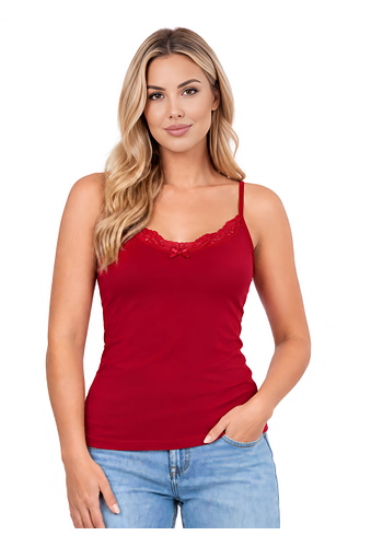 Bawełniany top z koronką - 106 bordowy Donna
