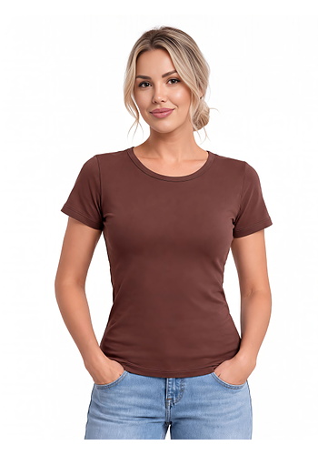Brązowy podkoszulek damski z bawełny - 107 brązowy Donna